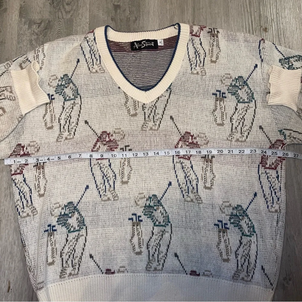 Vintage Alan Stuart Men’s Golf Golfer Graphic Knit Sweater Made In USA Size XL